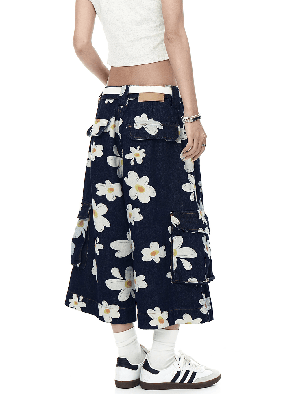 Vintage Daisy Print Denim Cargo Culottes - COPPING THREADS - CT Select