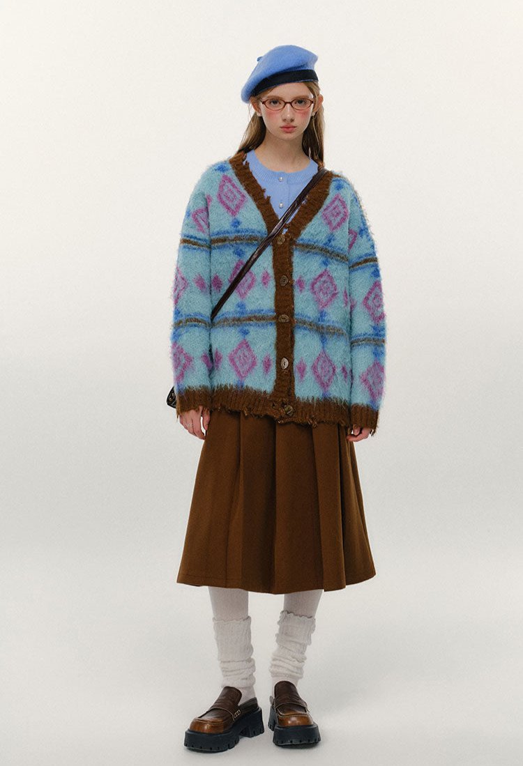 Vintage Diamond Jacquard V - Neck Cardigan - COPPING THREADS - CHICISLAND