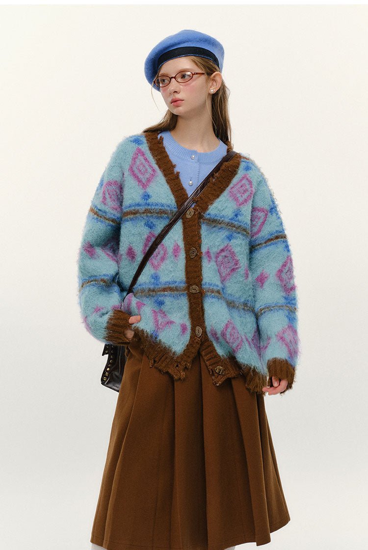 Vintage Diamond Jacquard V - Neck Cardigan - COPPING THREADS - CHICISLAND