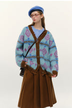 Vintage Diamond Jacquard V - Neck Cardigan - COPPING THREADS - CHICISLAND