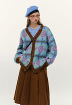 Vintage Diamond Jacquard V - Neck Cardigan - COPPING THREADS - CHICISLAND