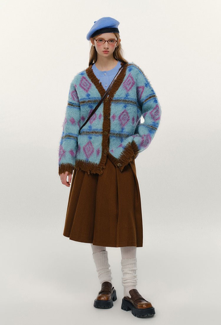 Vintage Diamond Jacquard V - Neck Cardigan - COPPING THREADS - CHICISLAND