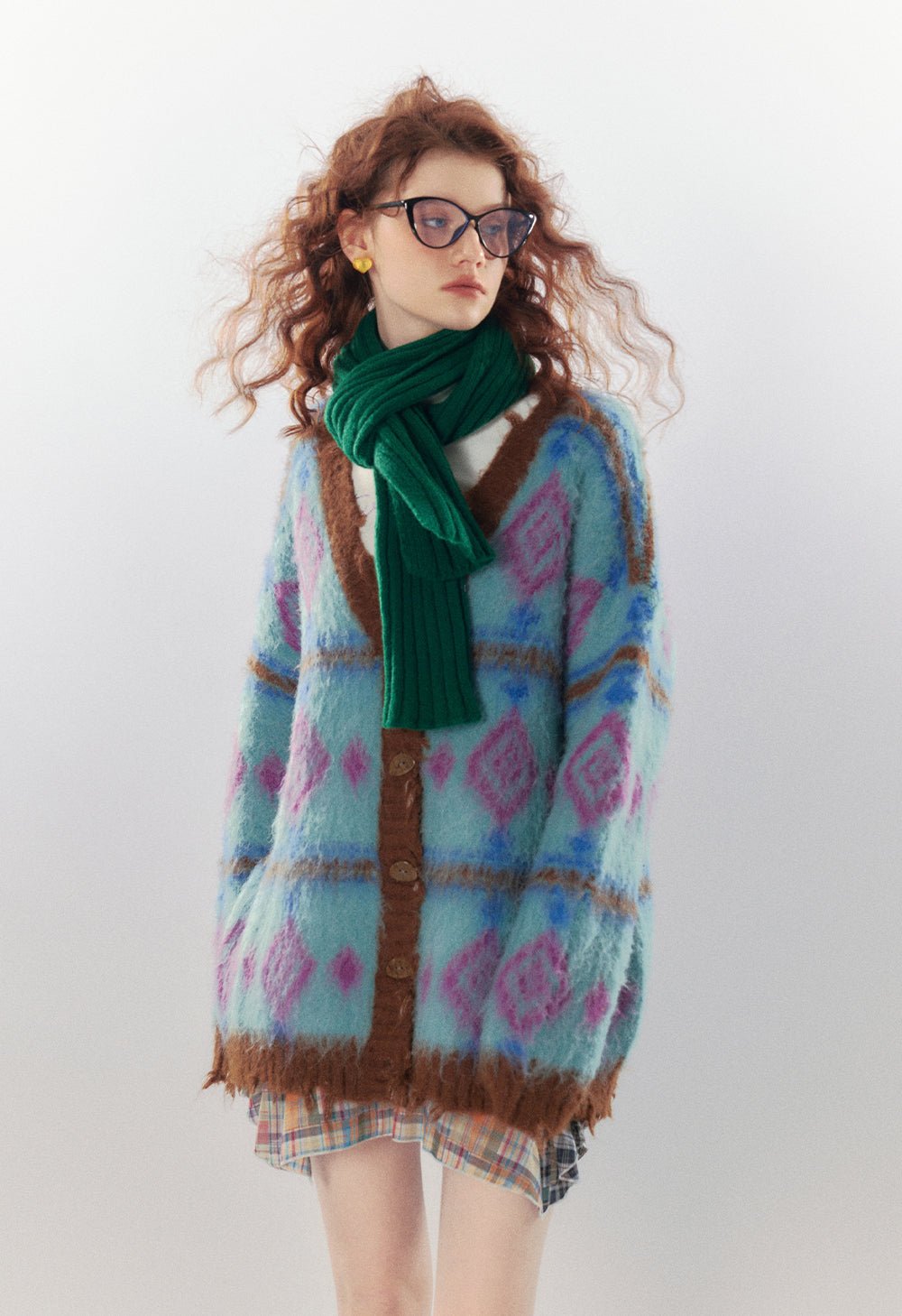 Vintage Diamond Jacquard V - Neck Cardigan - COPPING THREADS - CHICISLAND