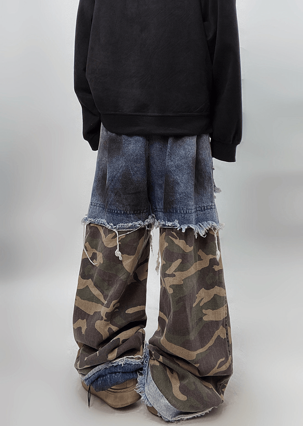 Vintage Distressed Camo Patchwork Wide - Leg Jeans - COPPING THREADS - CT Select