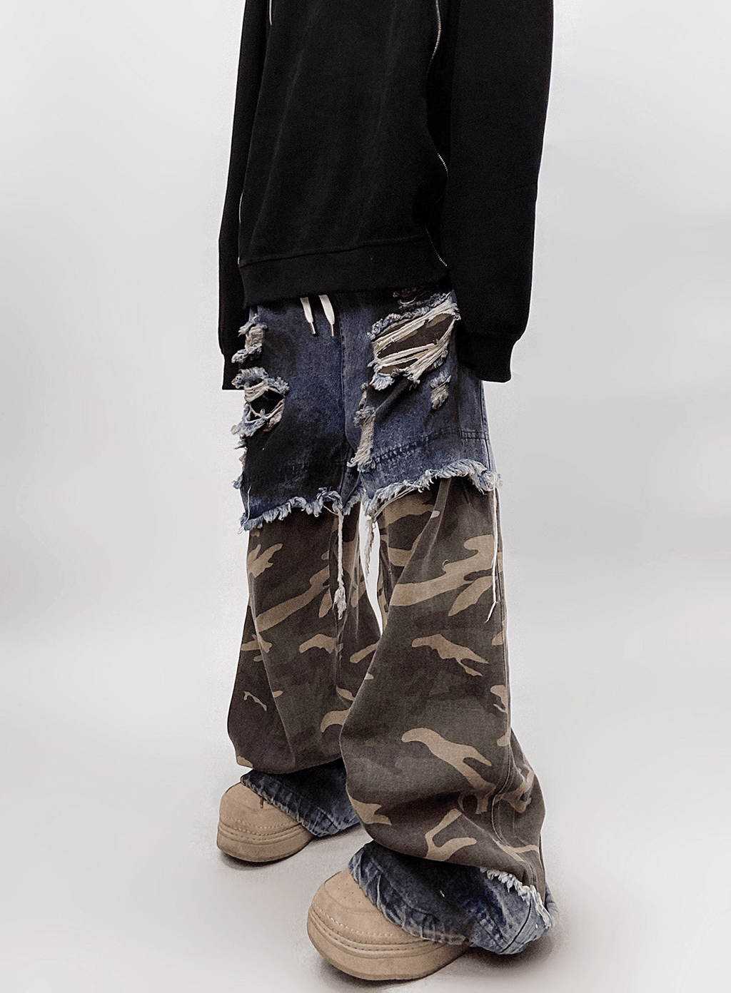Vintage Distressed Camo Patchwork Wide - Leg Jeans - COPPING THREADS - CT Select