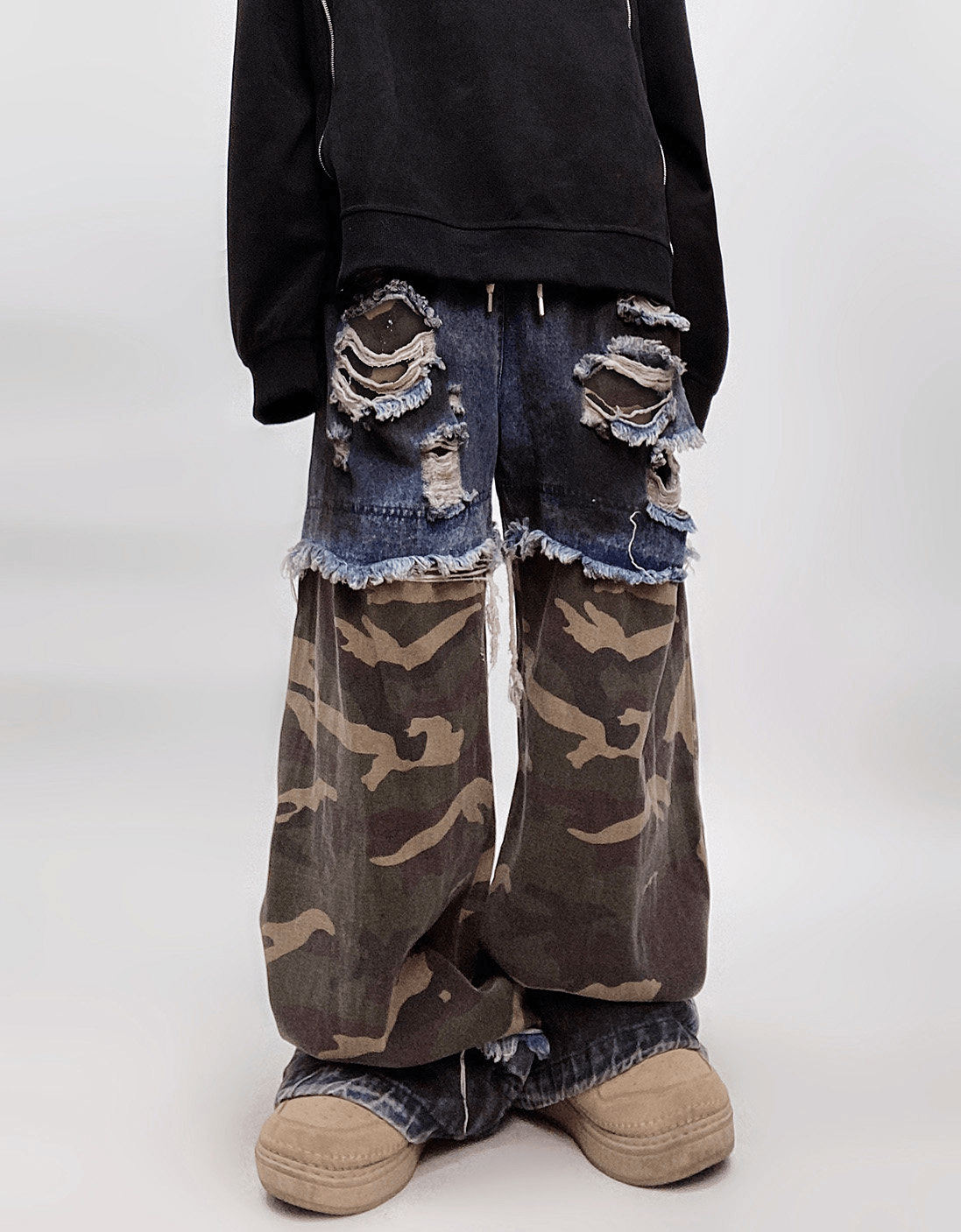 Vintage Distressed Camo Patchwork Wide - Leg Jeans - COPPING THREADS - CT Select