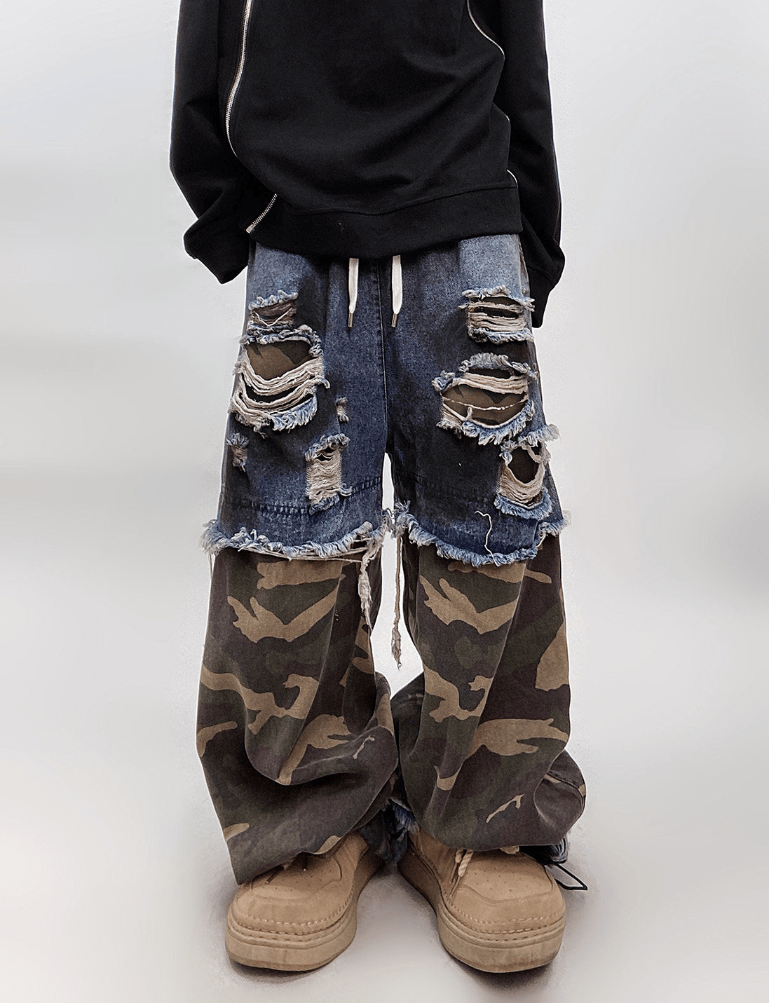 Vintage Distressed Camo Patchwork Wide - Leg Jeans - COPPING THREADS - CT Select