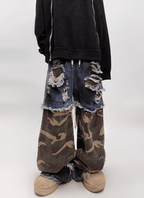 Vintage Distressed Camo Patchwork Wide - Leg Jeans - COPPING THREADS - CT Select