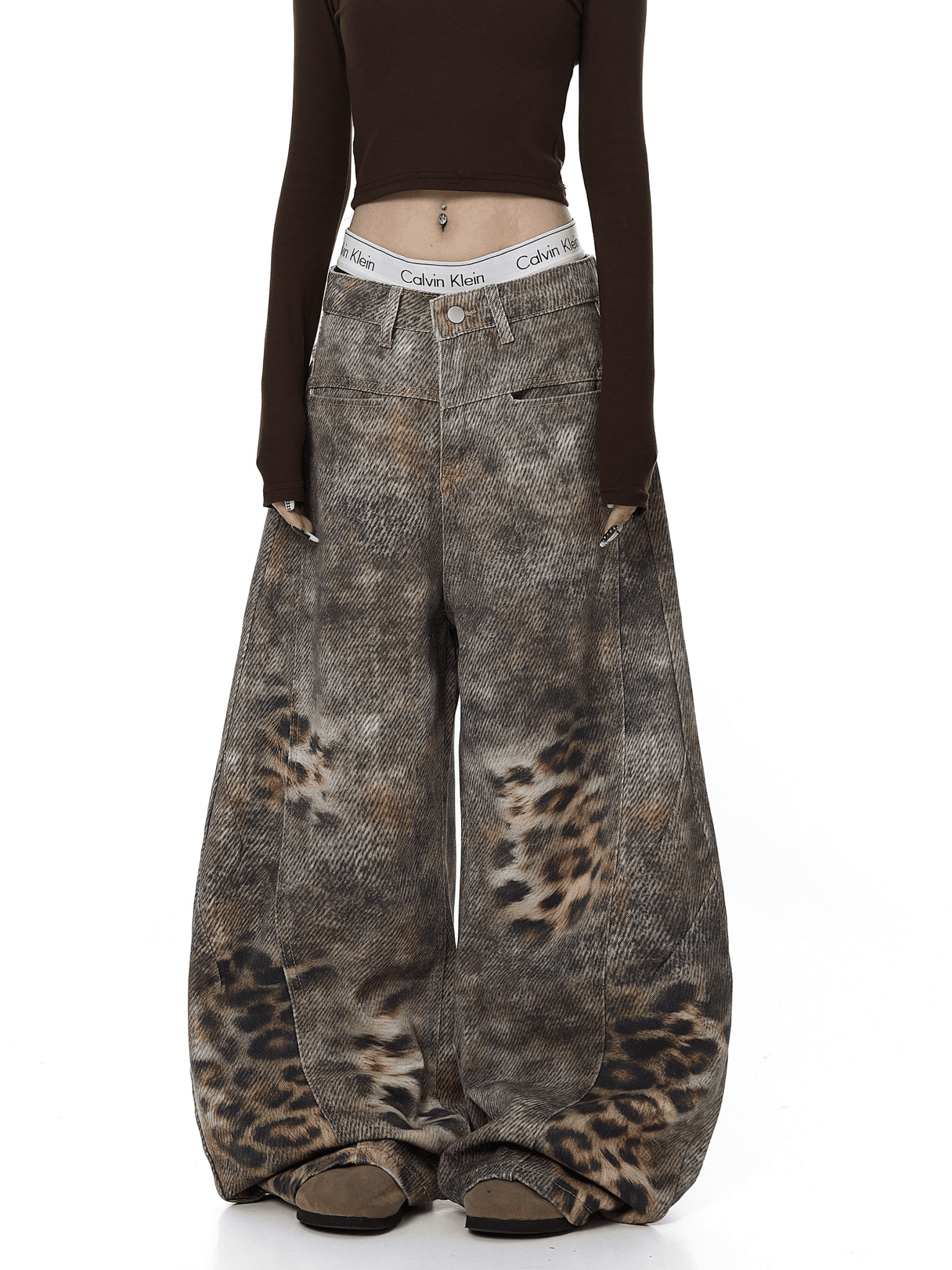 Vintage Distressed Leopard Gradient Baggy Jeans - COPPING THREADS - CT Select