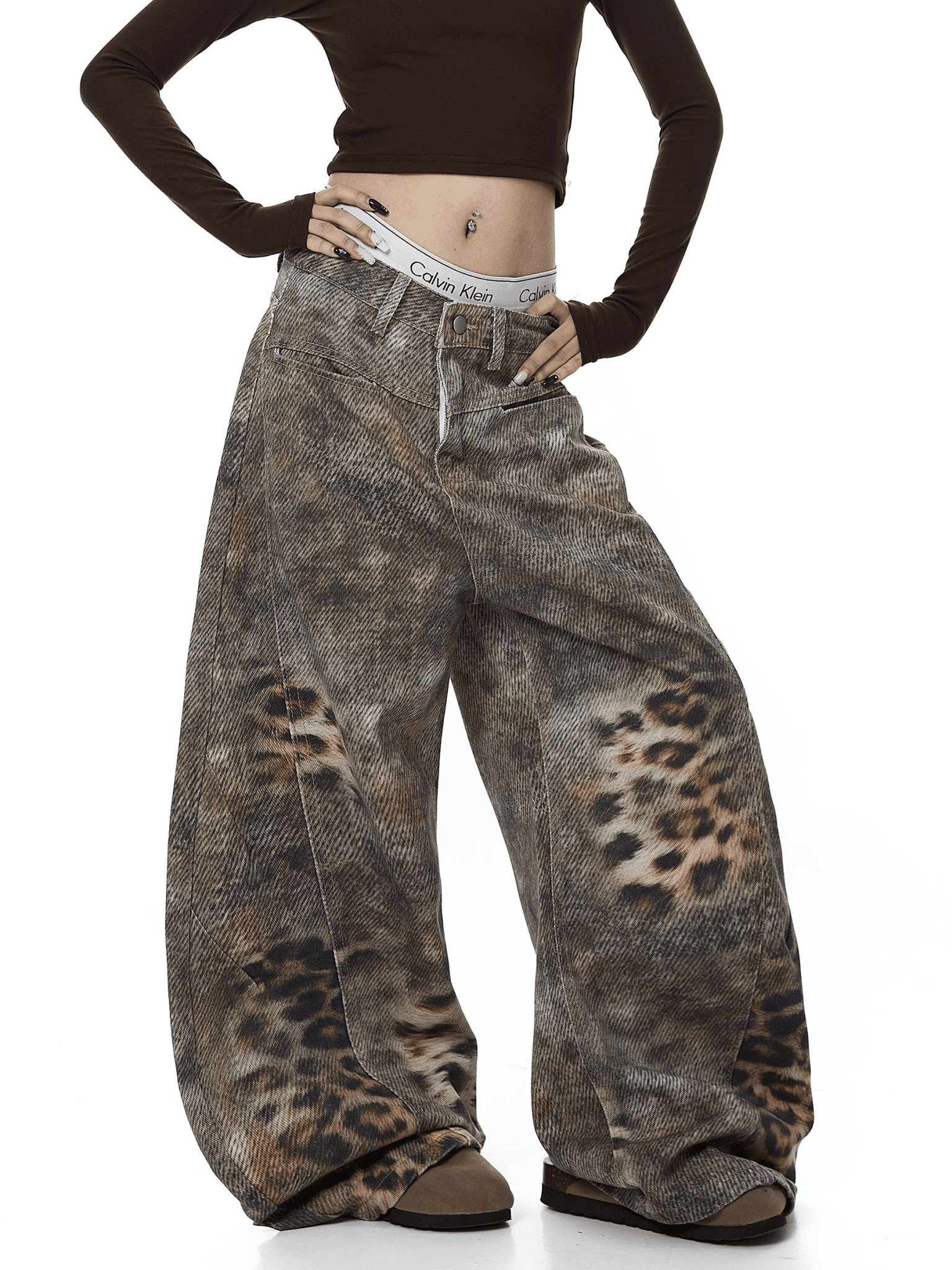 Vintage Distressed Leopard Gradient Baggy Jeans - COPPING THREADS - CT Select