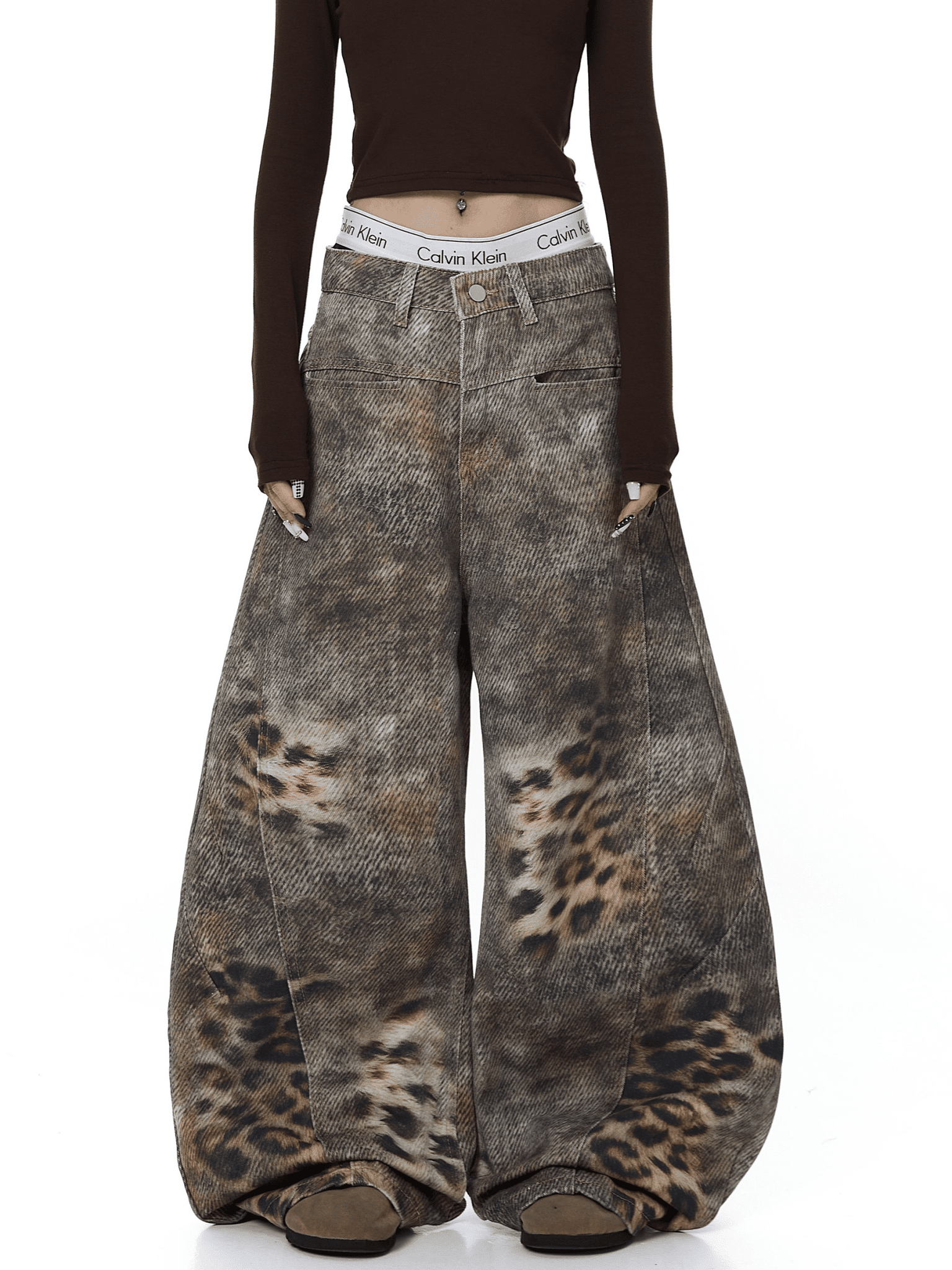 Vintage Distressed Leopard Gradient Baggy Jeans - COPPING THREADS - CT Select Main image