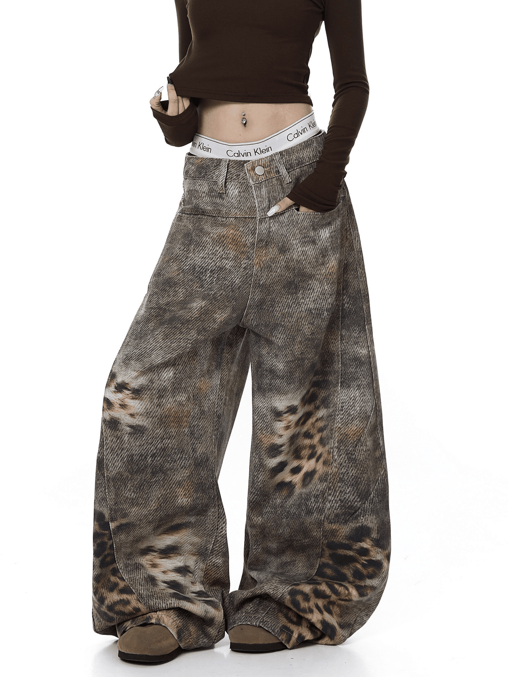 Vintage Distressed Leopard Gradient Baggy Jeans - COPPING THREADS - CT Select