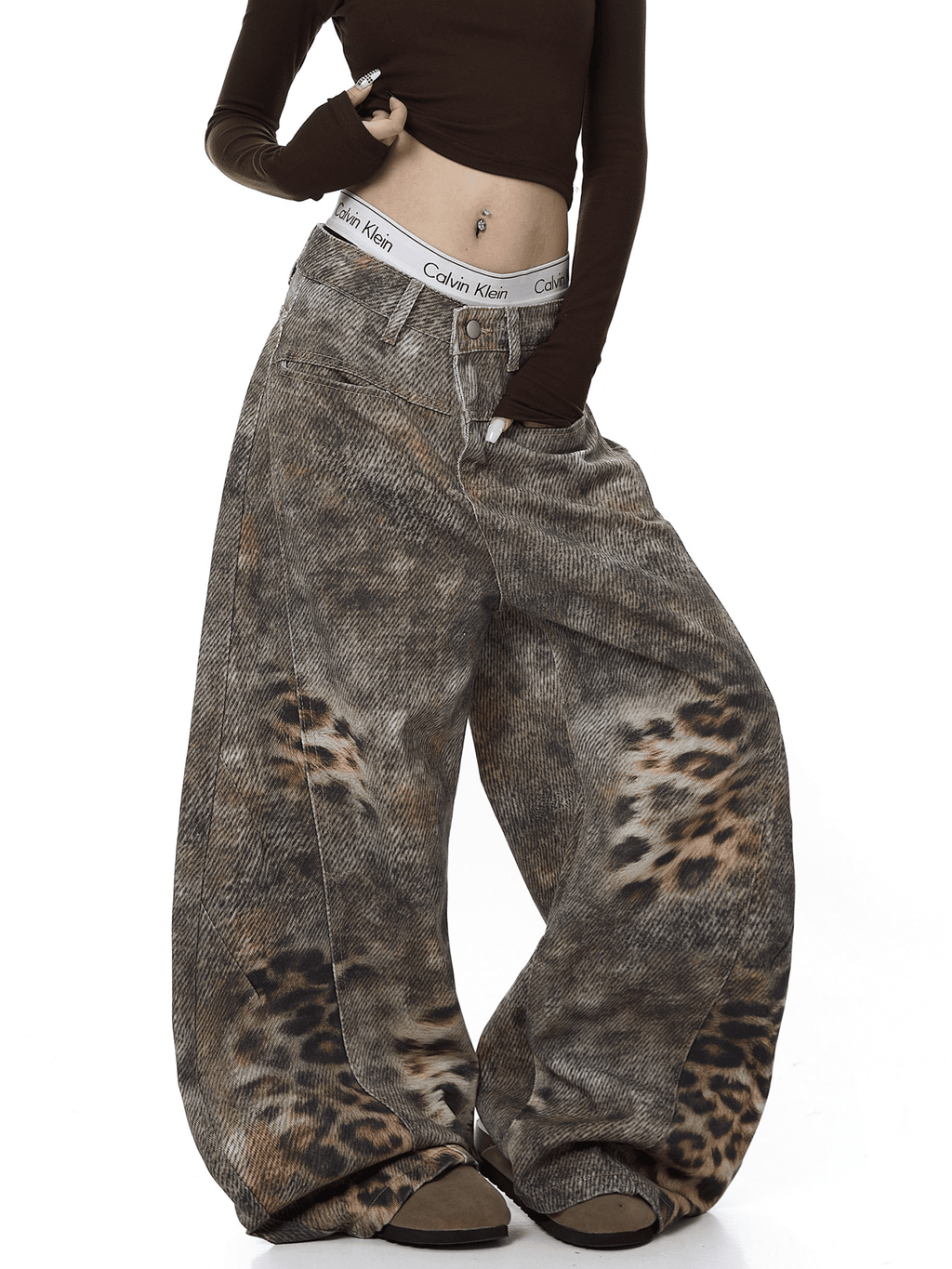 Vintage Distressed Leopard Gradient Baggy Jeans - COPPING THREADS - CT Select