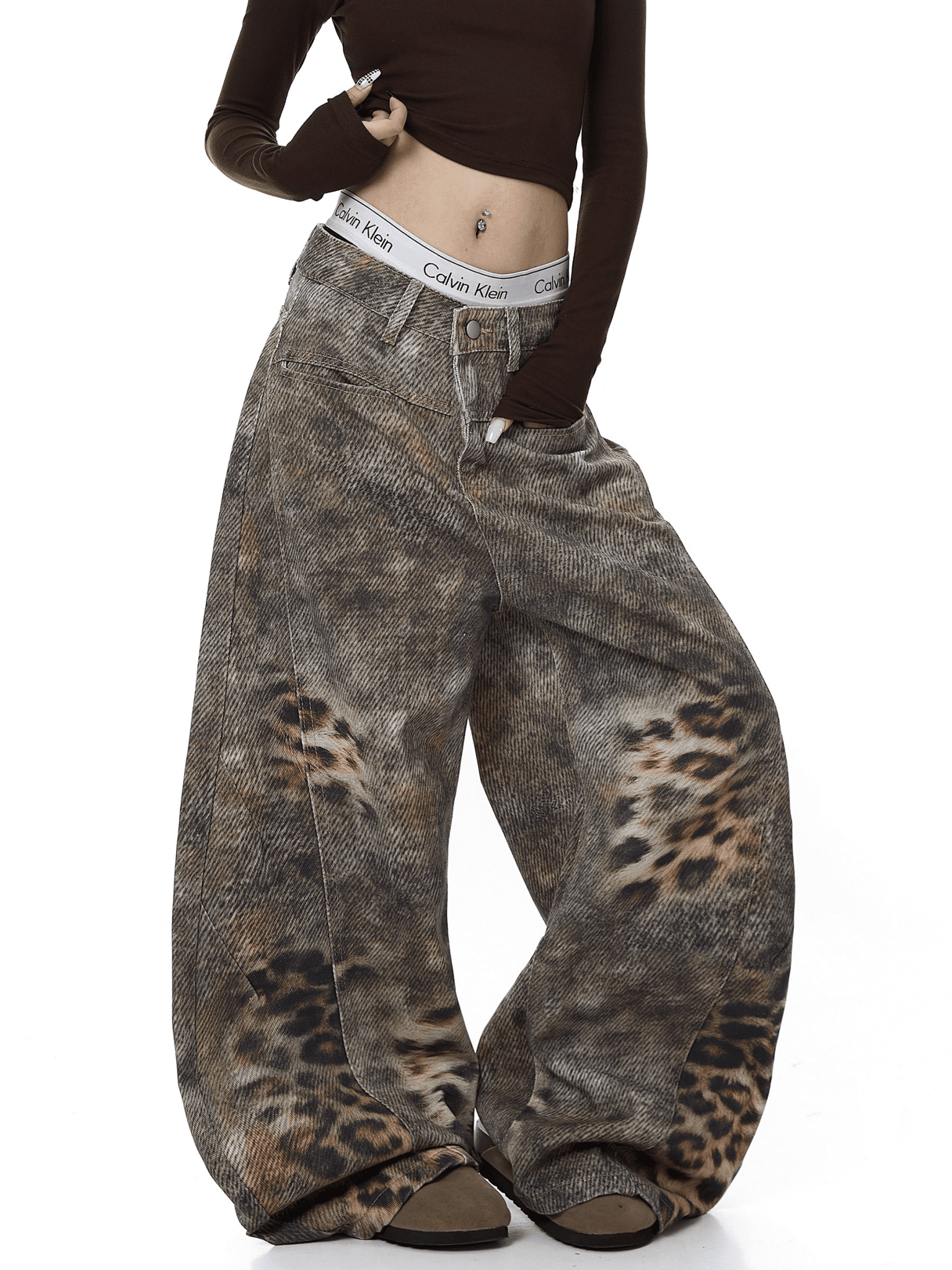 Vintage Distressed Leopard Gradient Baggy Jeans - COPPING THREADS - CT Select