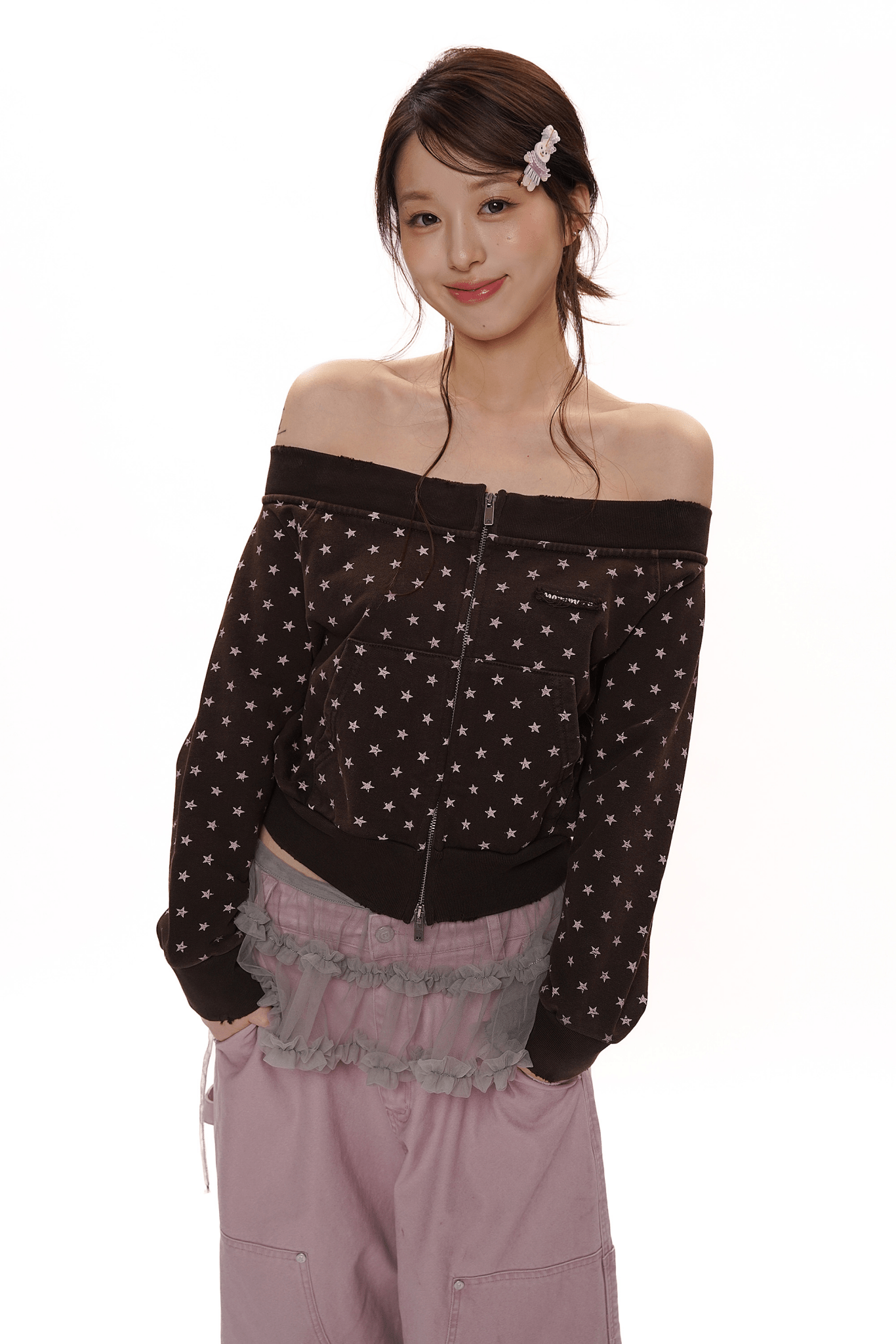 Vintage Distressed Star Print Off - Shoulder Sweatshirt - COPPING THREADS - MOROMORO Main image