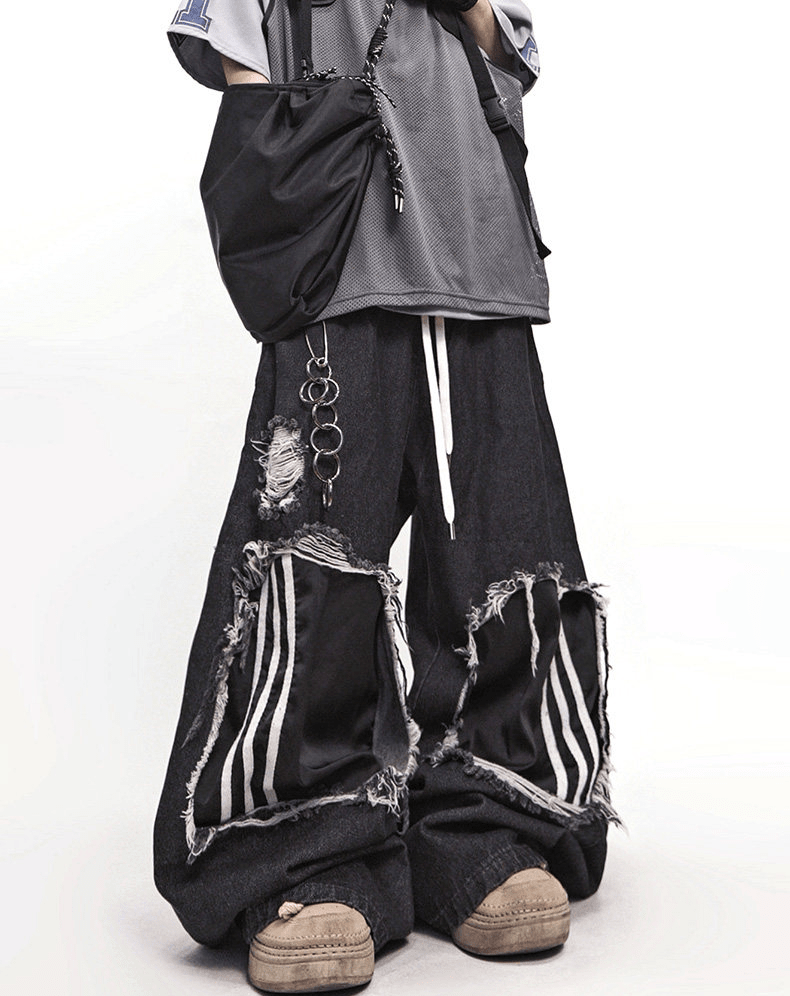 Vintage Distressed Stripe Patch Jeans - COPPING THREADS - CT Select