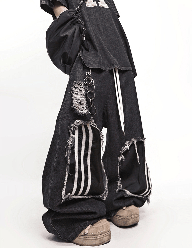 Vintage Distressed Stripe Patch Jeans - COPPING THREADS - CT Select