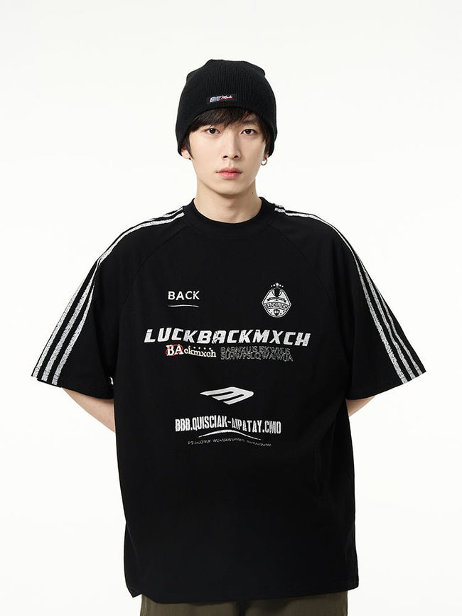 Vintage Distressed T-Shirt mit Streifenärmeln Main Image