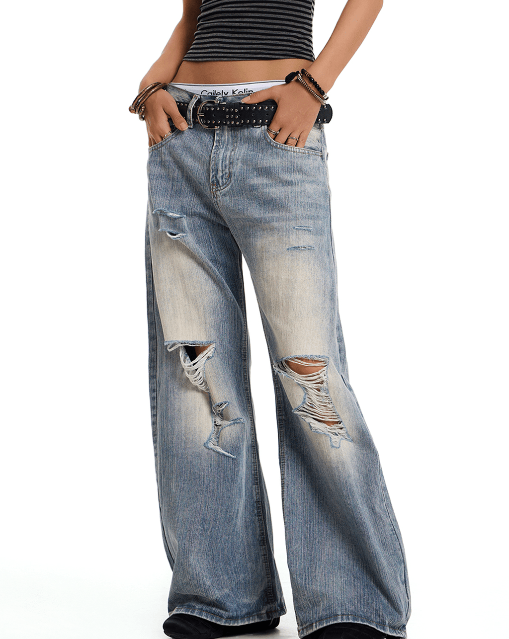 Vintage Distressed Wide - Leg Denim - COPPING THREADS - 0123Start