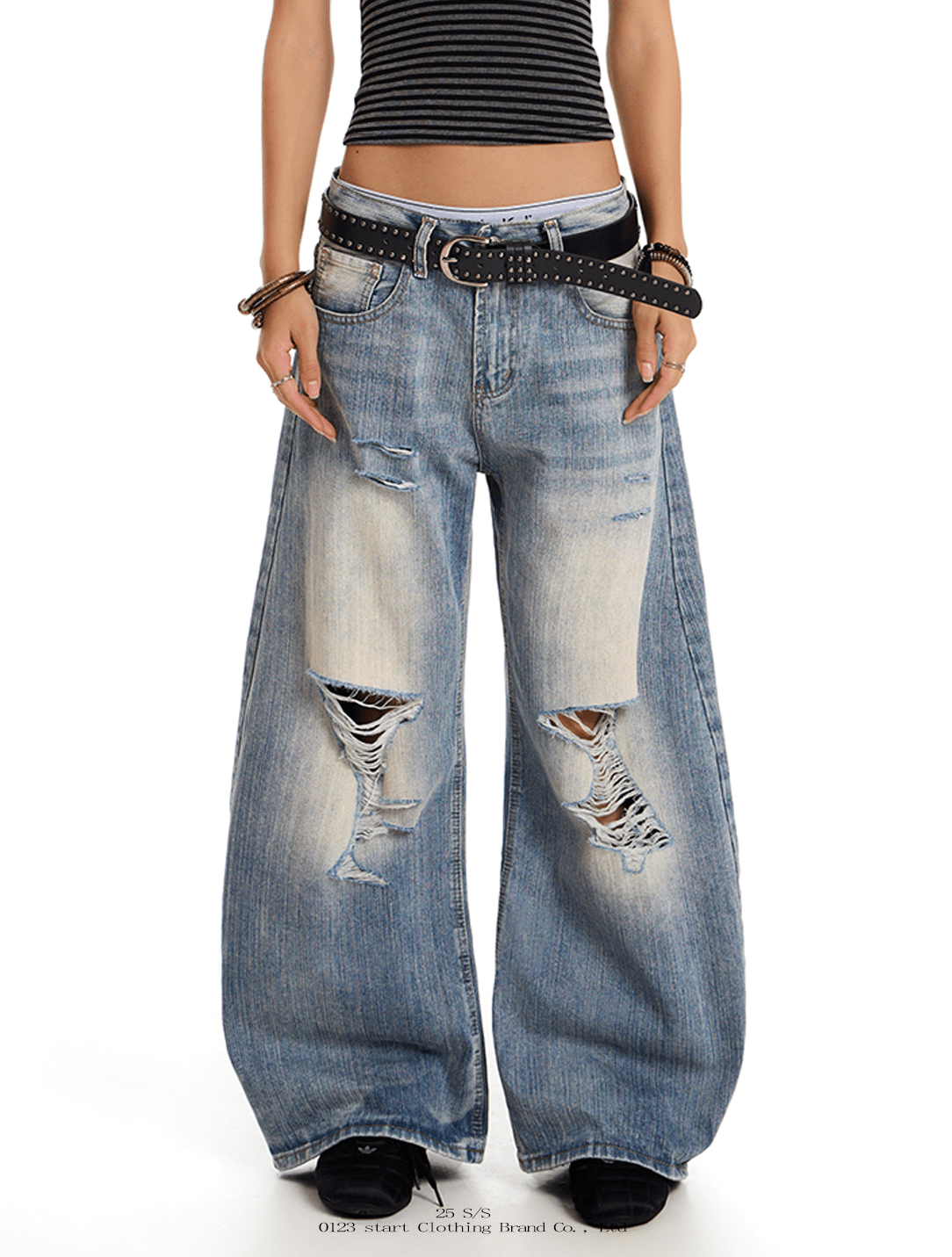 Vintage Distressed Wide - Leg Denim - COPPING THREADS - 0123Start