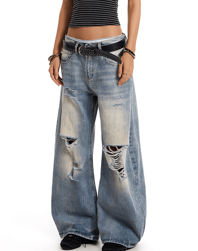 Vintage Distressed Wide-Leg Denim Main Image