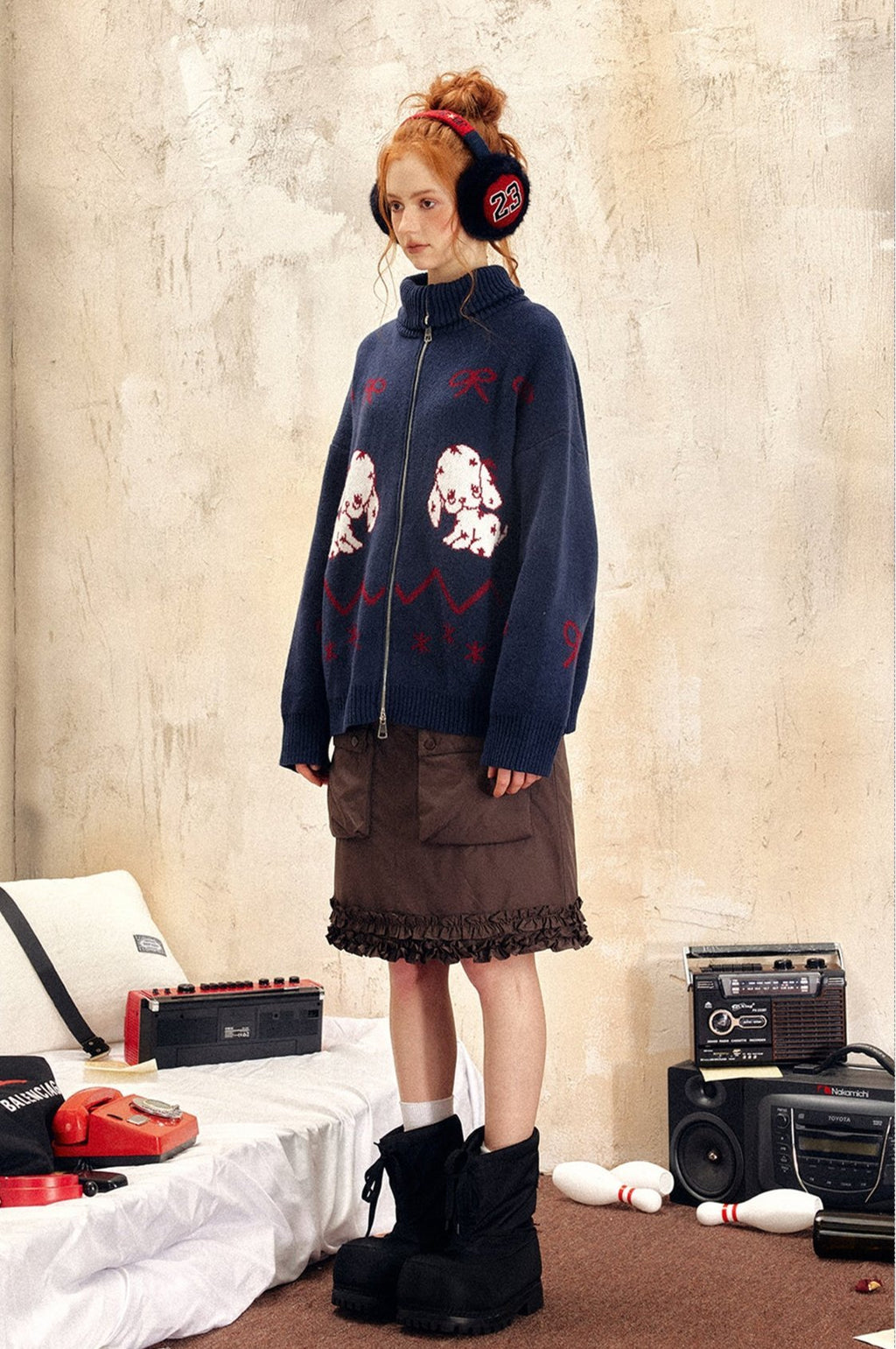 Vintage Dog Bow Pattern Knit Cardigan - COPPING THREADS - CHICISLAND