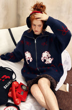 Vintage Dog Bow Pattern Knit Cardigan - COPPING THREADS - CHICISLAND