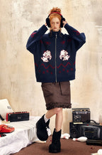 Vintage Dog Bow Pattern Knit Cardigan - COPPING THREADS - CHICISLAND