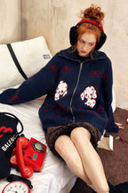 Vintage Dog Bow Pattern Knit Cardigan - COPPING THREADS - CHICISLAND