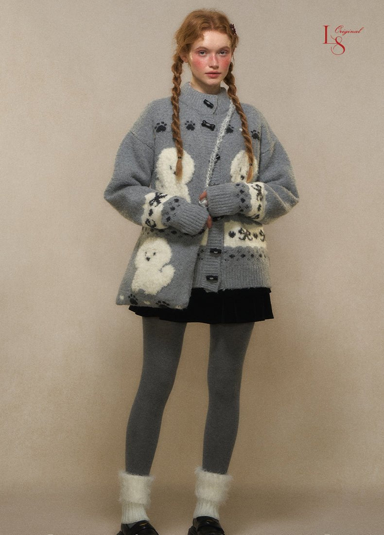 Vintage Dog Jacquard Toggle Knit Cardigan - COPPING THREADS - CHICISLAND
