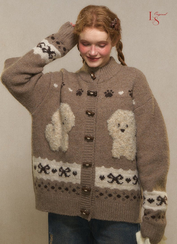 Vintage Dog Jacquard Toggle Knit Cardigan - COPPING THREADS - CHICISLAND