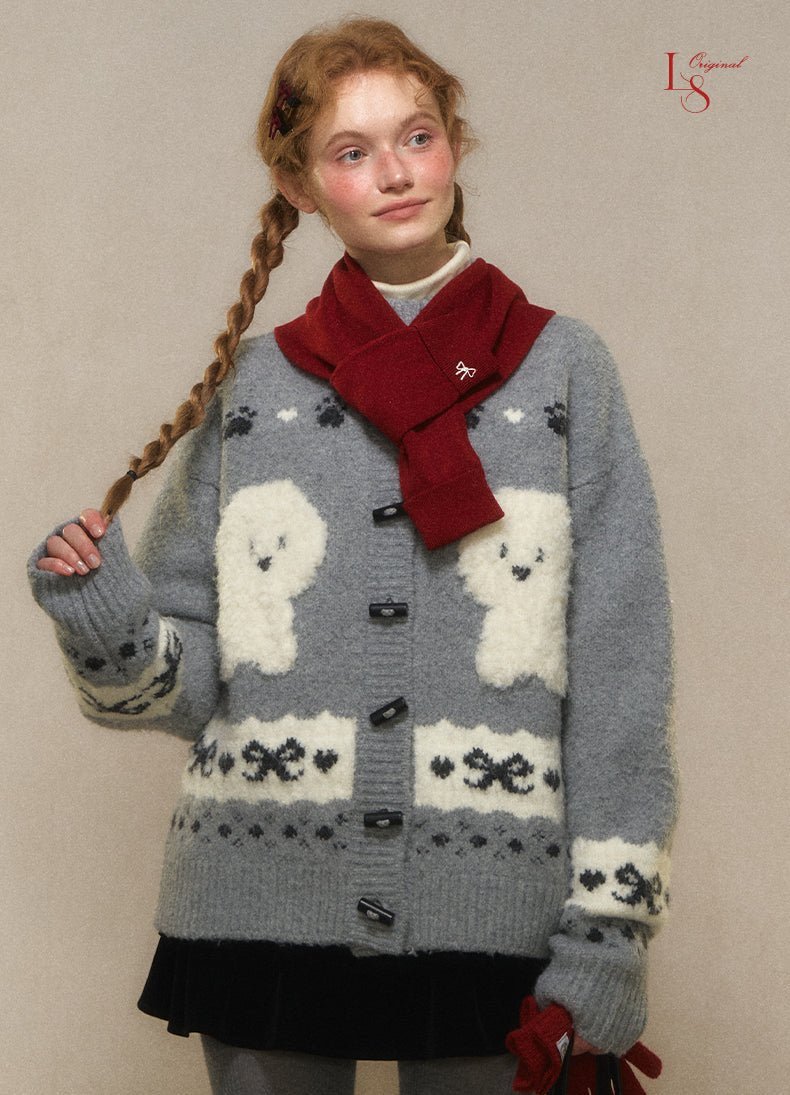 Vintage Dog Jacquard Toggle Knit Cardigan - COPPING THREADS - CHICISLAND