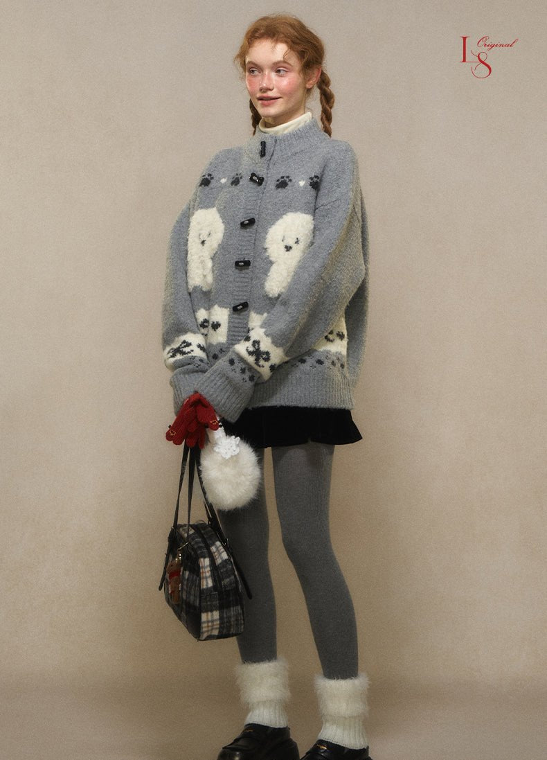 Vintage Dog Jacquard Toggle Knit Cardigan - COPPING THREADS - CHICISLAND