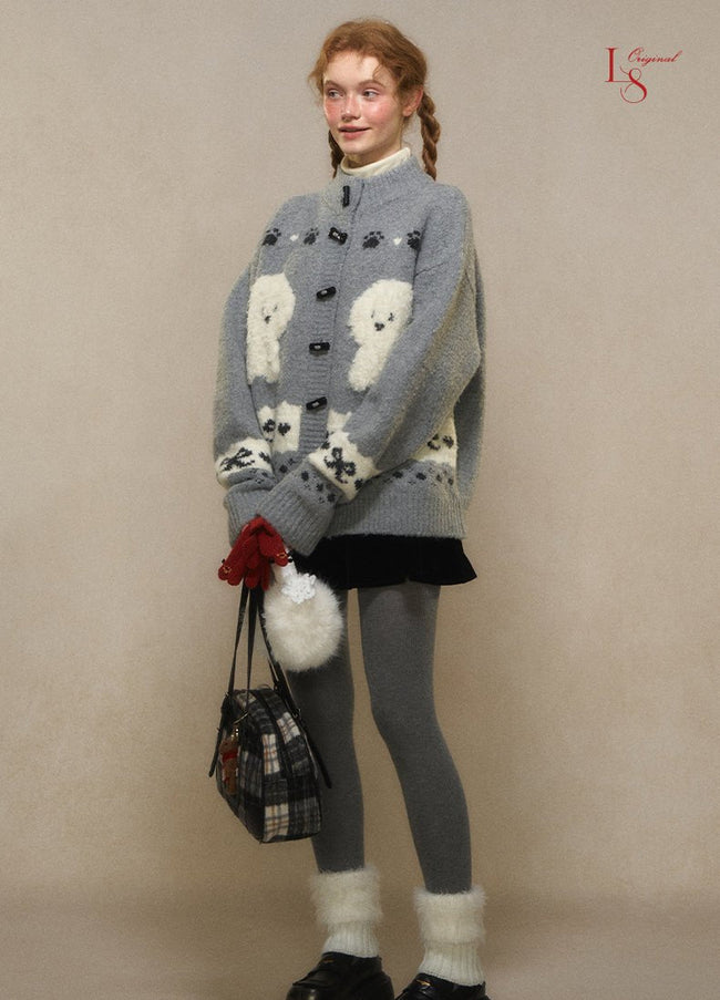 Vintage Jacquard-Strickjacke mit Knebelverschluss für Hunde Main Image