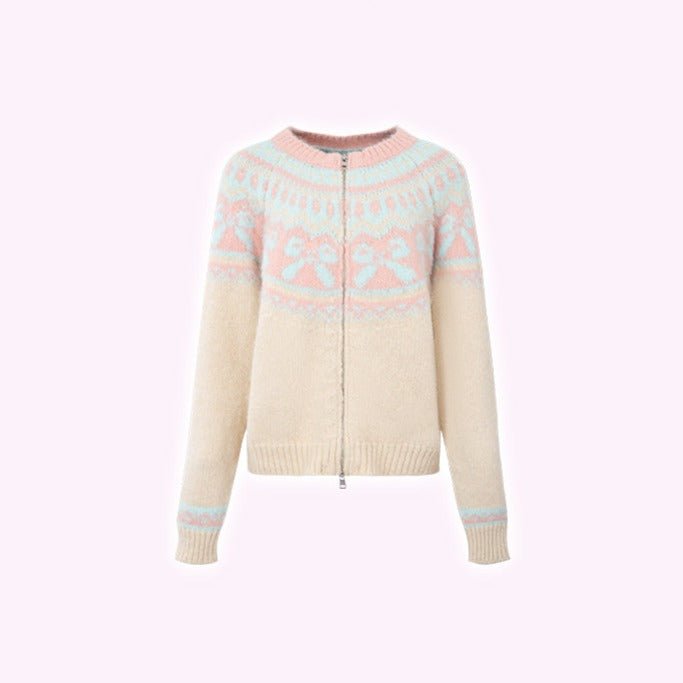 Vintage Fair Isle bow tie Pattern Cardigan Sweater - COPPING THREADS - SUNSETPARK
