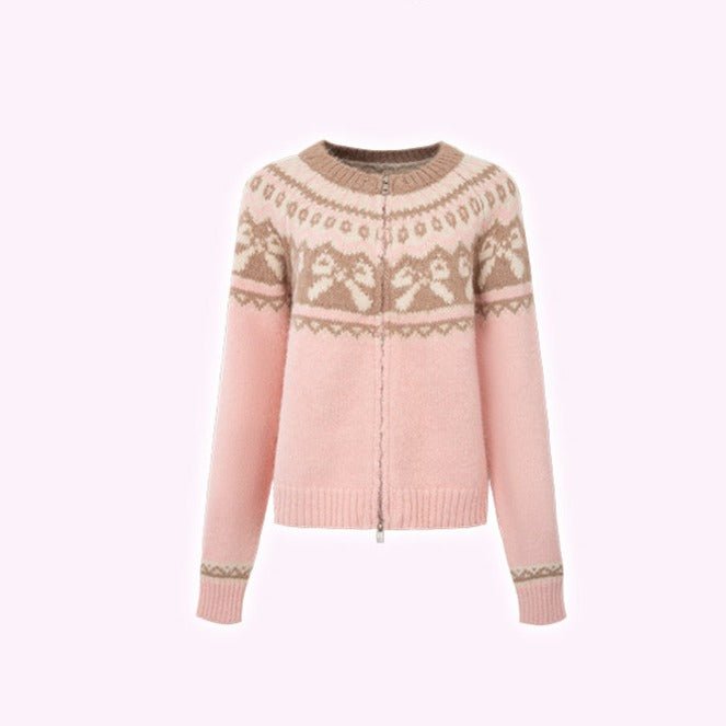 Vintage Fair Isle bow tie Pattern Cardigan Sweater - COPPING THREADS - SUNSETPARK