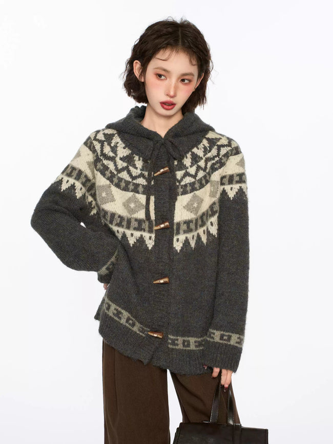 Vintage Fair Isle Diamond Toggle Kapuzenjacke Main Image
