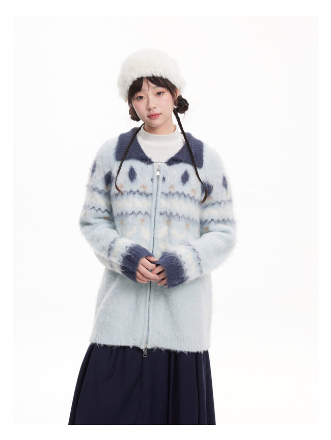 Vintage Fair Isle Pattern Collared Mohair Sweater - COPPING THREADS - CHICISLAND Hover Image