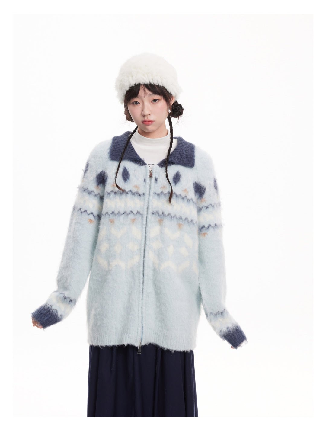 Vintage Fair Isle Pattern Collared Mohair Sweater - COPPING THREADS - CHICISLAND