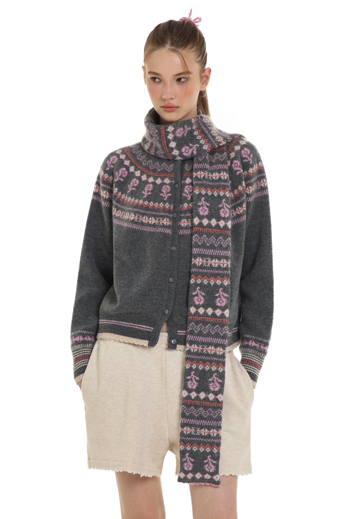 Vintage Fair Isle Rose Flower Knit Cardigan - COPPING THREADS - MOROMORO