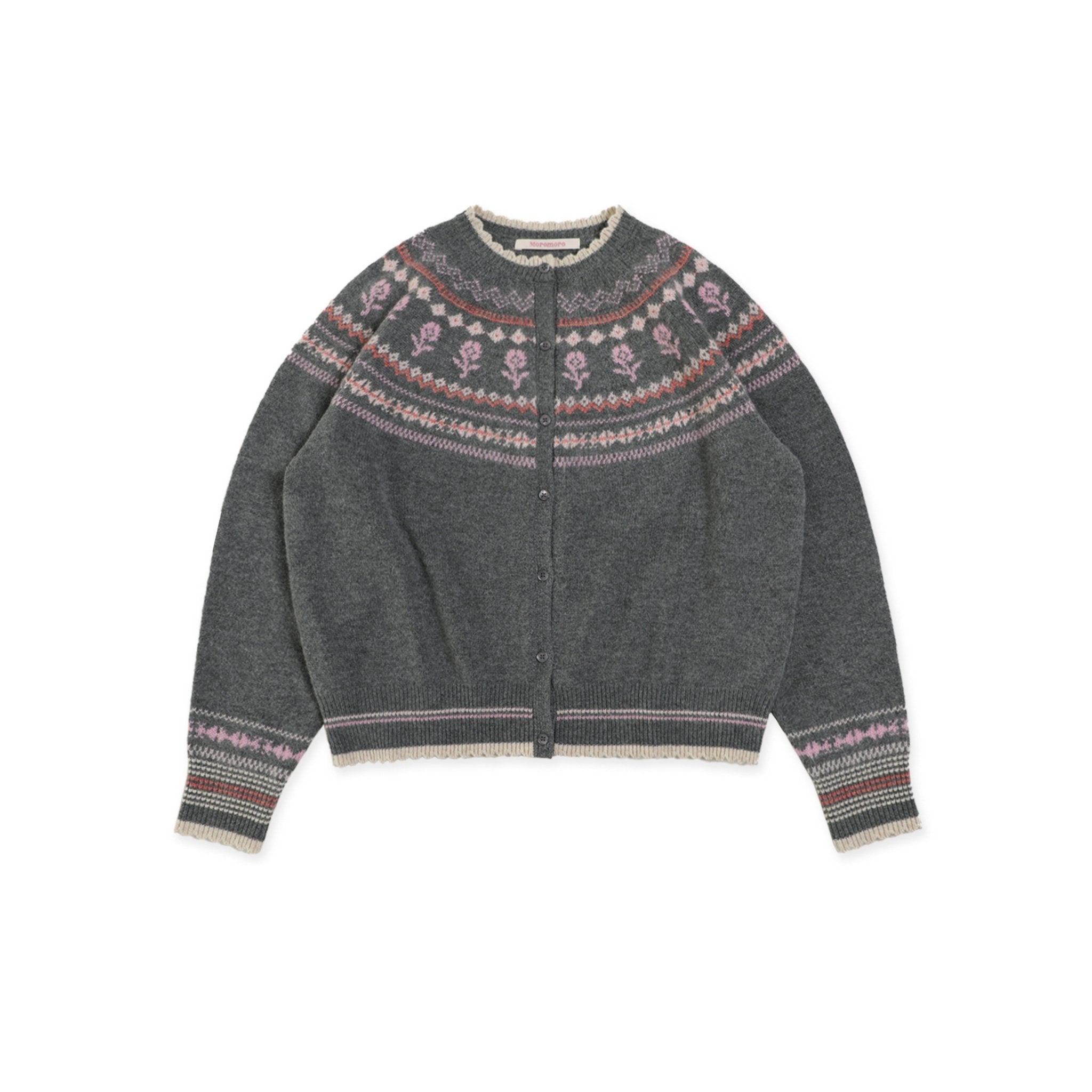 Vintage Fair Isle Rose Flower Knit Cardigan - COPPING THREADS - MOROMORO