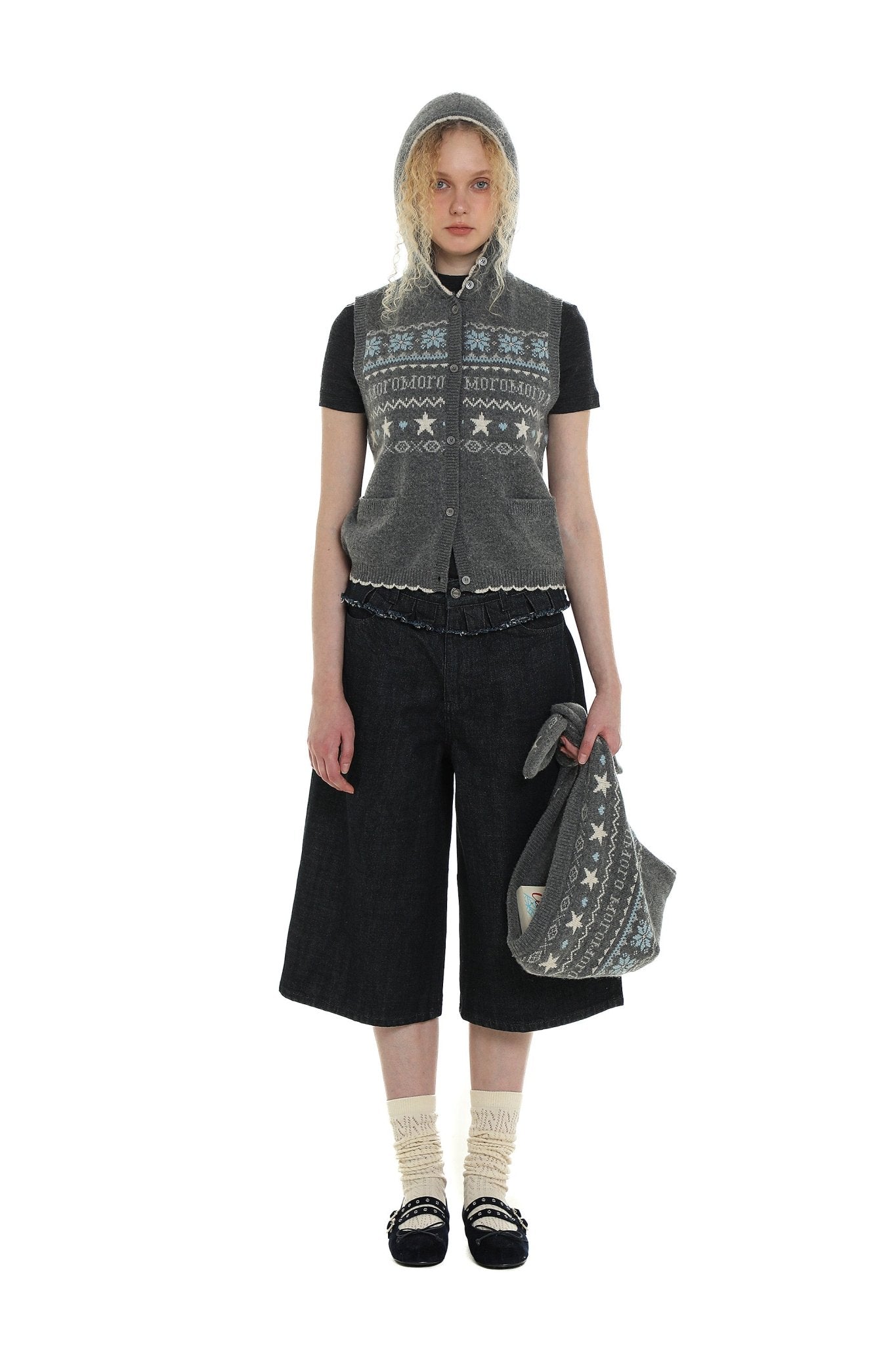 Vintage Fair Isle Star Contrast Trim Hooded Sleeveless Knit Vest - COPPING THREADS - MOROMORO