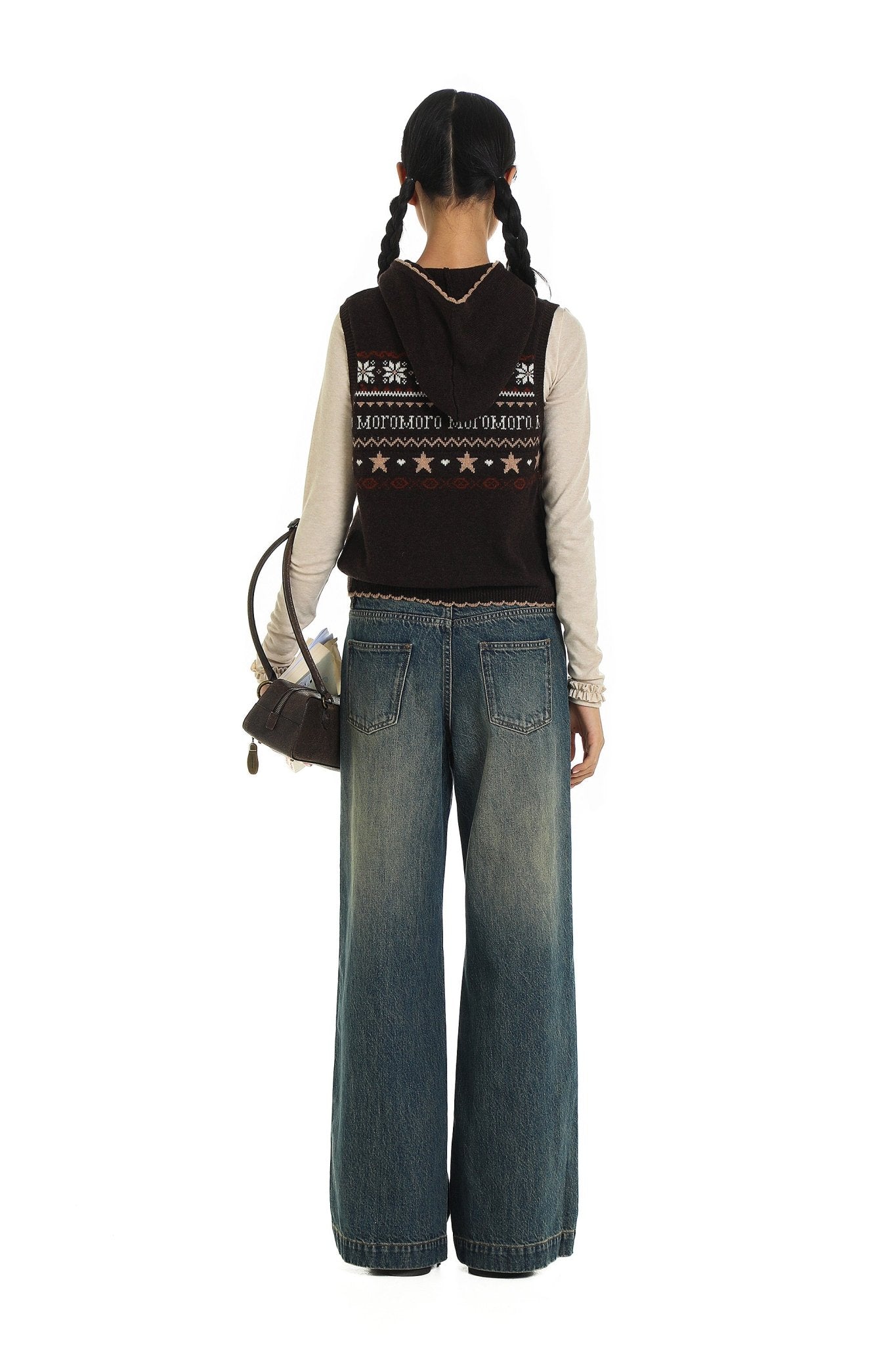 Vintage Fair Isle Star Contrast Trim Hooded Sleeveless Knit Vest - COPPING THREADS - MOROMORO