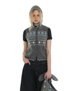 Vintage Fair Isle Star Contrast Trim Hooded Sleeveless Knit Vest - COPPING THREADS - MOROMORO