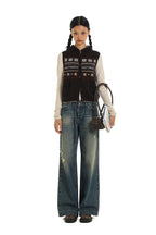 Vintage Fair Isle Star Contrast Trim Hooded Sleeveless Knit Vest - COPPING THREADS - MOROMORO