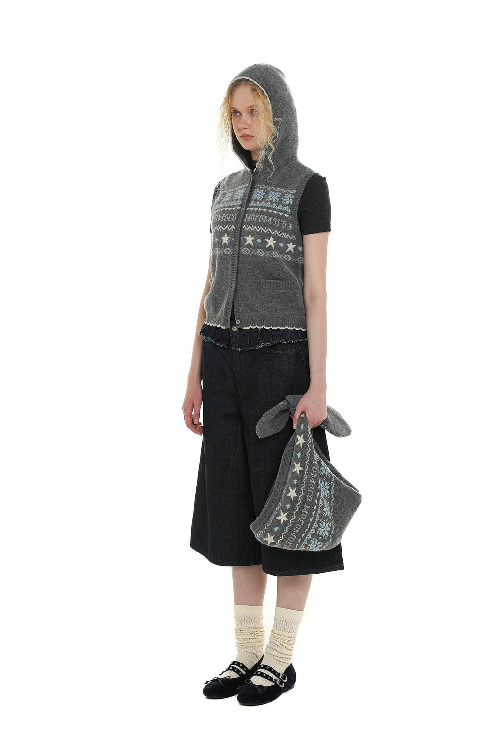 Vintage Fair Isle Star Contrast Trim Hooded Sleeveless Knit Vest - COPPING THREADS - MOROMORO