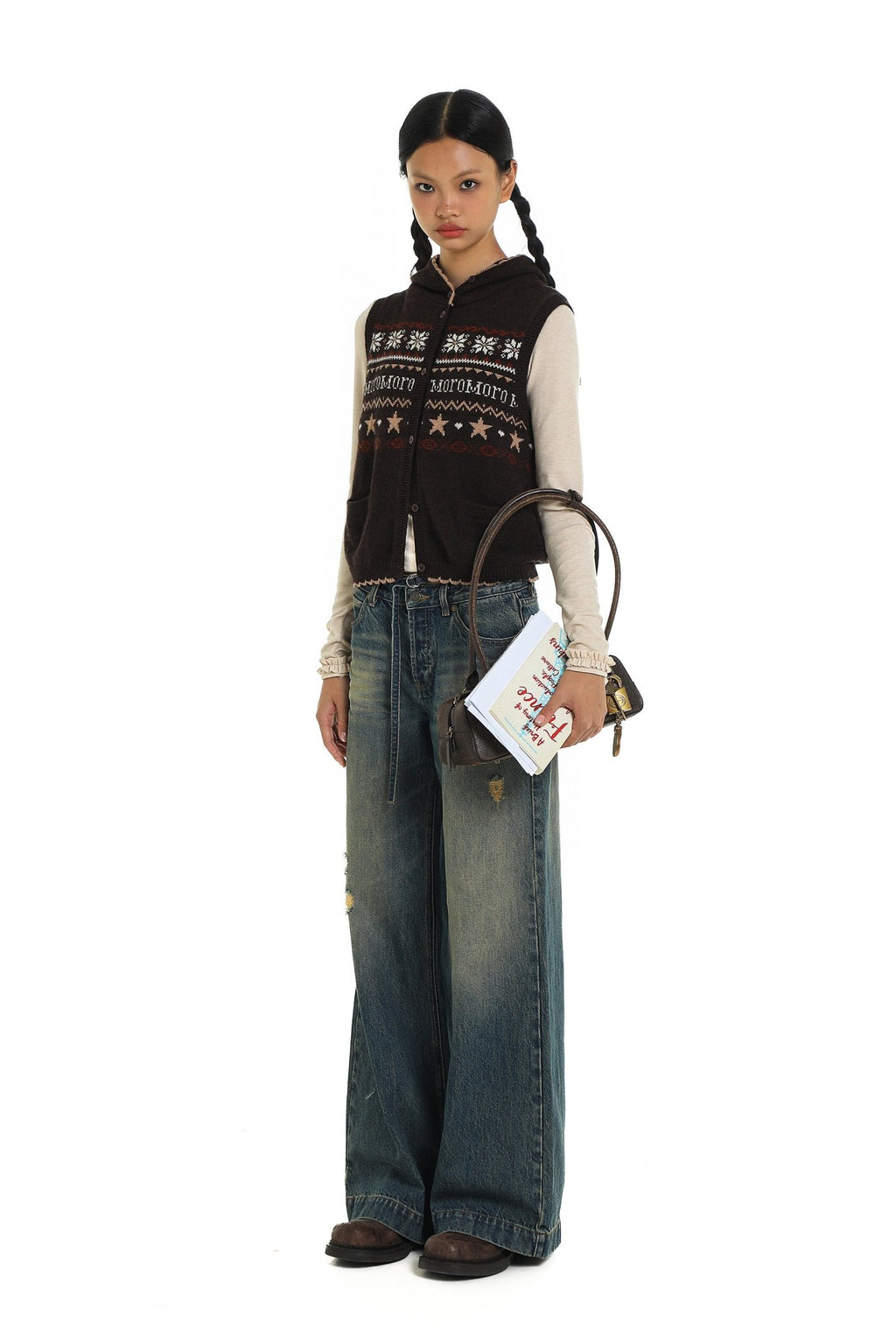 Vintage Fair Isle Star Contrast Trim Hooded Sleeveless Knit Vest - COPPING THREADS - MOROMORO