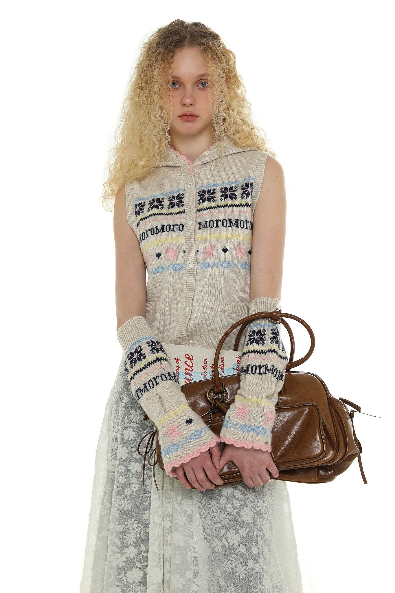 Vintage Fair Isle Star Contrast Trim Hooded Sleeveless Knit Vest - COPPING THREADS - MOROMORO Hauptbild