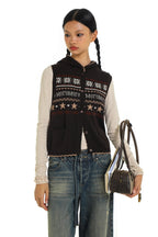 Vintage Fair Isle Star Contrast Trim Hooded Sleeveless Knit Vest - COPPING THREADS - MOROMORO