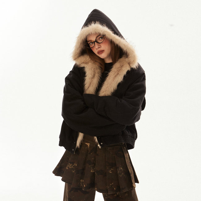 Vintage Faux Fur Collar Puffer Coat - COPPING THREADS - CHICISLAND Hover Image